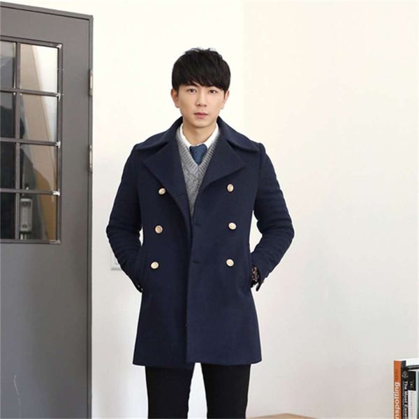 autumn and winter new men's mid long british style double breasted coat woolen windbreaker solid color fashion, Black
autumn and winter new men's mid long british style double breasted coat woolen windbreaker solid color fashion, Black