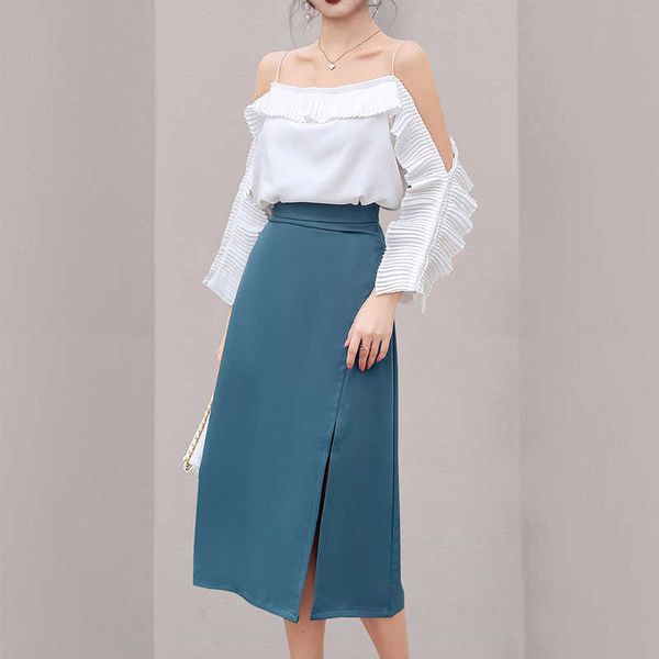 elegant office ladies two-piece suits spring korean chiffon off shoulder shirt high waist split midi skirt suit 210526, White
elegant office ladies two-piece suits spring korean chiffon off shoulder shirt high waist split midi skirt suit 210526, White