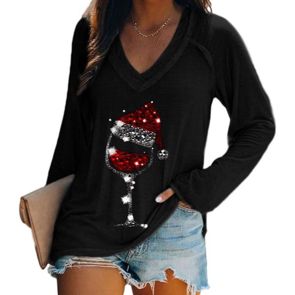 women's t-shirt 2021 long sleeve christmas women t shirts fashion casual loose v neck red wine glass print pullovers female tees plus s, White
women's t-shirt 2021 long sleeve christmas women t shirts fashion casual loose v neck red wine glass print pullovers female tees plus s, White