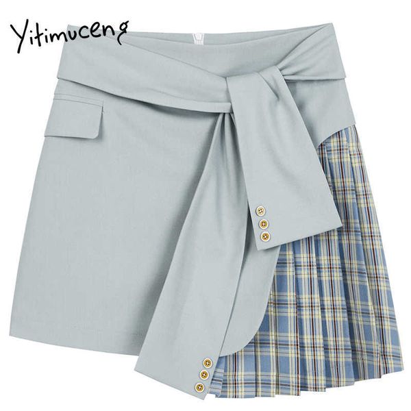 yitimuceng irregular patchwork plaid bandage skirt for women high waist mini clothing summer fashion skirts 210601, Black
yitimuceng irregular patchwork plaid bandage skirt for women high waist mini clothing summer fashion skirts 210601, Black