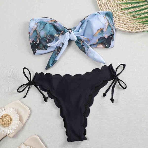 scalloped marble print women bandeau swimwear swimsuit two-pieces female bikini set knotted bather bathing suit swim, White;black
scalloped marble print women bandeau swimwear swimsuit two-pieces female bikini set knotted bather bathing suit swim, White;black