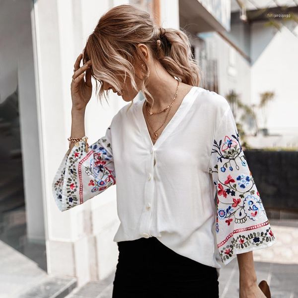fashion flare sleeve women casual cotton embroidery solid short v-neck shirt 1, White
fashion flare sleeve women casual cotton embroidery solid short v-neck shirt 1, White