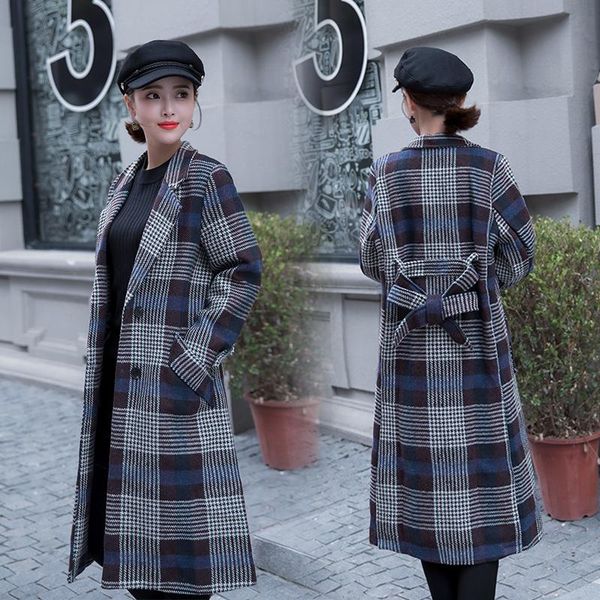 women's wool & blends sexemara autumn and winter retro plaid jacket long loose tie coat, Black
women's wool & blends sexemara autumn and winter retro plaid jacket long loose tie coat, Black