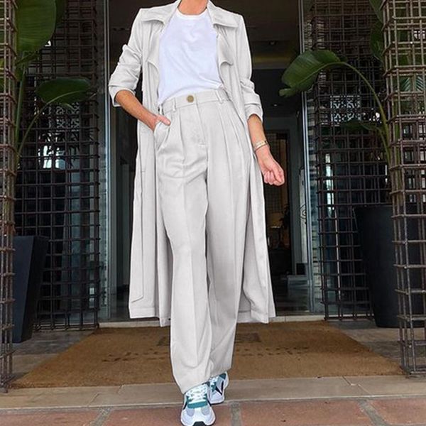 women's two piece pants women long trench coat+straight pant set spring autumn female solid color office suit ol trouser, White
women's two piece pants women long trench coat+straight pant set spring autumn female solid color office suit ol trouser, White