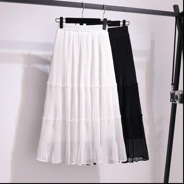 elegant frill trim chiffon women skirts pleated summer elastic high waist solid casual midi, Black
elegant frill trim chiffon women skirts pleated summer elastic high waist solid casual midi, Black