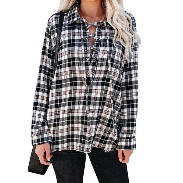 women's blouses & shirts ladies spring fashion lapel lace-up blouse causal loose plaid printed women shirt autumn vintage long sleeve t, White
women's blouses & shirts ladies spring fashion lapel lace-up blouse causal loose plaid printed women shirt autumn vintage long sleeve t, White