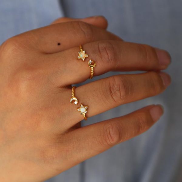 cluster rings 2021 cute moon star open adjust ring midi minimal styles paved cz white opal gem fashion gold color jewelry, Golden;silver
cluster rings 2021 cute moon star open adjust ring midi minimal styles paved cz white opal gem fashion gold color jewelry, Golden;silver
