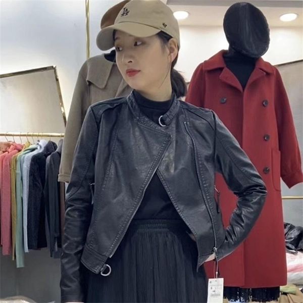 women's leather & faux spring and autumn short jacket for women, Black