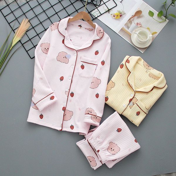 2021 new autumn and winter ladies pajamas suit air cotton layer cute bear long-sleeved trousers set thickened warm home service sleepwear 92, Black;brown
2021 new autumn and winter ladies pajamas suit air cotton layer cute bear long-sleeved trousers set thickened warm home service sleepwear 92, Black;brown