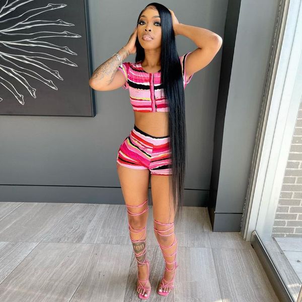 women's tracksuits 2021 summer casual fashion women slim street nightclubs print stripe collision color short sleeve two-piece set, Gray
women's tracksuits 2021 summer casual fashion women slim street nightclubs print stripe collision color short sleeve two-piece set, Gray