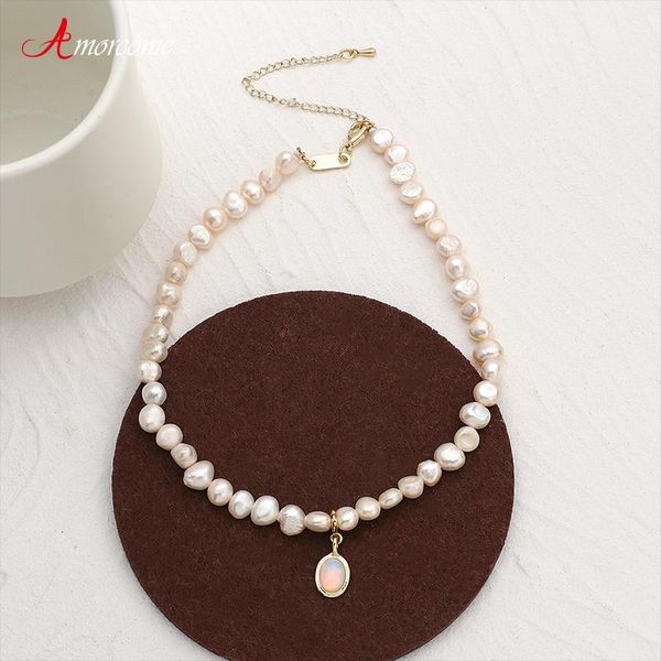 pendant necklaces amorcome fashion natural freshwater pearl choker necklace elegant moon stone collar women wedding jewelry girl gift, Silver
pendant necklaces amorcome fashion natural freshwater pearl choker necklace elegant moon stone collar women wedding jewelry girl gift, Silver