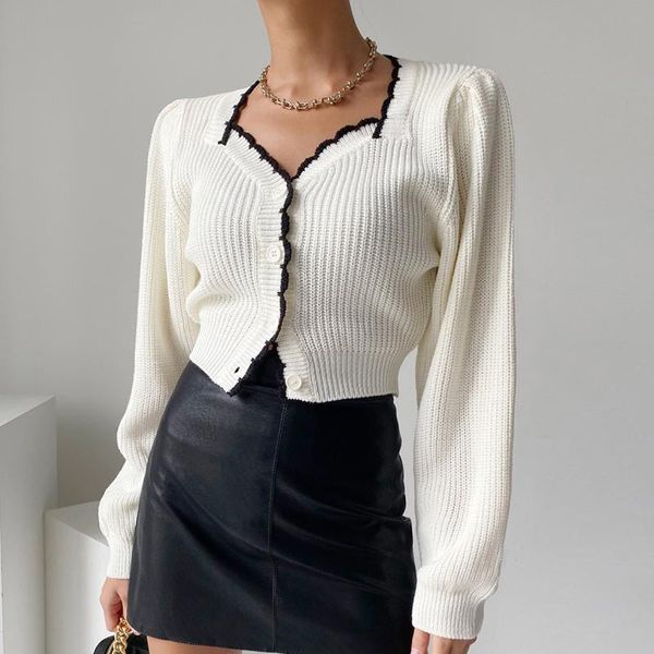 women's knits & tees elegant contrast color bonded square neck pit strip single row button thin long sleeve knitted cardigan coat, White
women's knits & tees elegant contrast color bonded square neck pit strip single row button thin long sleeve knitted cardigan coat, White