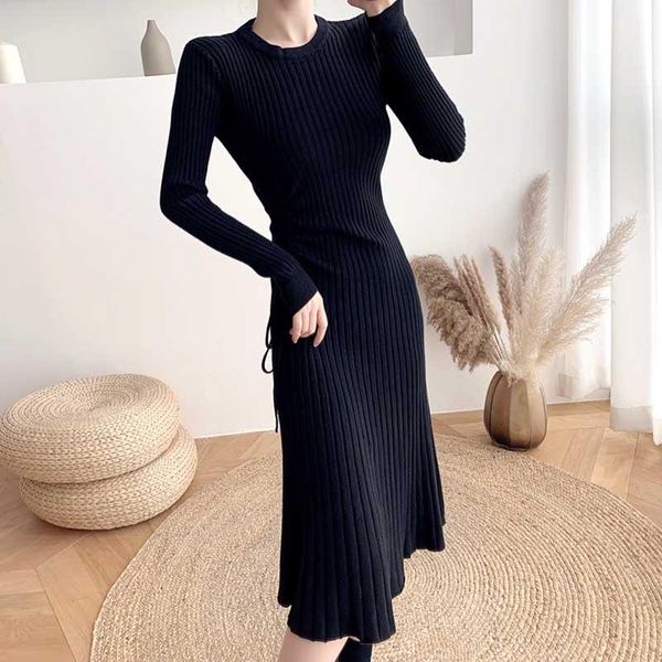 2021 new arrival women korean slim knitted drawstring midi dress fashion long sleeve autumn winter, Black;gray
2021 new arrival women korean slim knitted drawstring midi dress fashion long sleeve autumn winter, Black;gray
