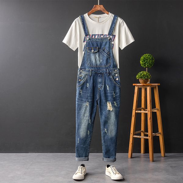 american suspender pants wear jumpsuit washed distressed retro suspenders student cropped suspenders worn out, Blue
american suspender pants wear jumpsuit washed distressed retro suspenders student cropped suspenders worn out, Blue