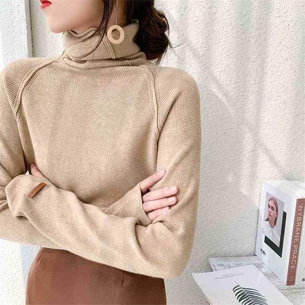 

women sweater autumn winter long sleeve solid korean fashion pullover woman turtleneck knitted sweaters 210525, White;black