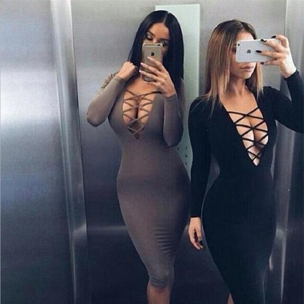 european style women tight dress cross straps v neckline dress long sleeve bodycon dress ing, Black;gray
european style women tight dress cross straps v neckline dress long sleeve bodycon dress ing, Black;gray