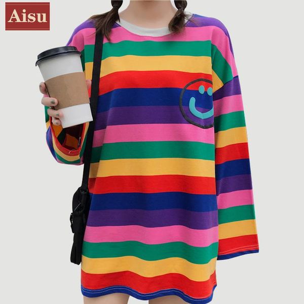 women's t-shirt 2021 spring autumn t-shirts women sweet rainbow stripe harajuku minimalist full sleeve korean clothes vogue t shirt, White
women's t-shirt 2021 spring autumn t-shirts women sweet rainbow stripe harajuku minimalist full sleeve korean clothes vogue t shirt, White
