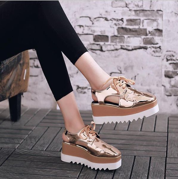 spring and summer new type baotou hollow and rear-air laces with leisure thick base sequins star muffin single shoes, Black
spring and summer new type baotou hollow and rear-air laces with leisure thick base sequins star muffin single shoes, Black