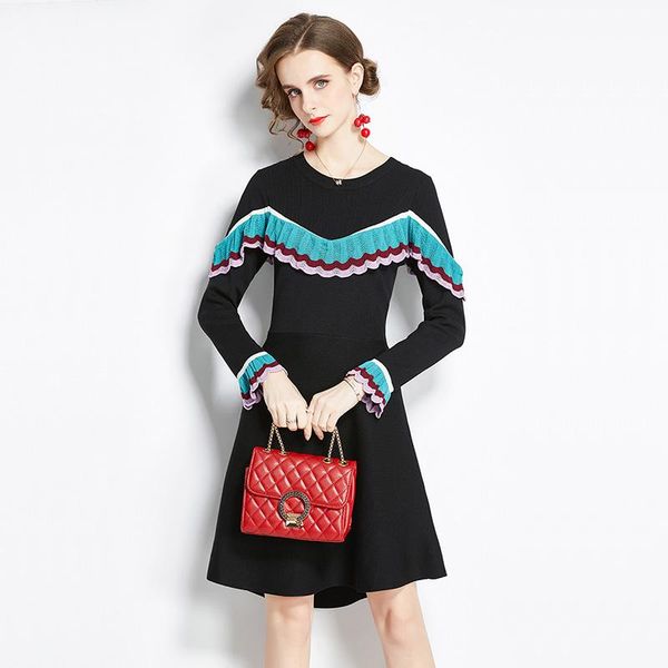 casual dresses jsxdhk elegant autumn winter knitted patchwork ruffles dress fashion women hit color long sleeve o neck sweater vestidos, Black;gray
casual dresses jsxdhk elegant autumn winter knitted patchwork ruffles dress fashion women hit color long sleeve o neck sweater vestidos, Black;gray