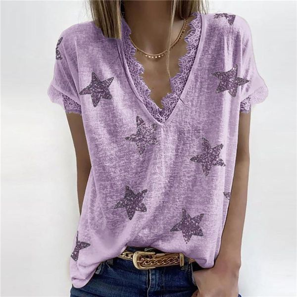 women's t-shirt 2021 women summer v-neck star print lace ladies short sleeve tees casual loose basic female clothing, White
women's t-shirt 2021 women summer v-neck star print lace ladies short sleeve tees casual loose basic female clothing, White
