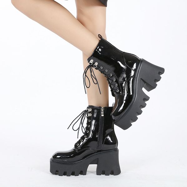 414243 size european and american side zipper martin boots womens 21 new front lace-up patent leather chunky heel high heel booties muffin b, Black
414243 size european and american side zipper martin boots womens 21 new front lace-up patent leather chunky heel high heel booties muffin b, Black