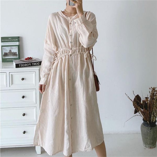 casual dresses fairynatural solid color ladies tie retro linen japanese single breasted women loose long dress 2021 spring fall, Black;gray
casual dresses fairynatural solid color ladies tie retro linen japanese single breasted women loose long dress 2021 spring fall, Black;gray