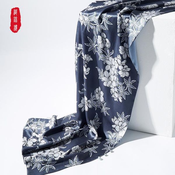 scarves brocade building national style silk double-sided two color classic printed women's long shawl, Blue;gray
scarves brocade building national style silk double-sided two color classic printed women's long shawl, Blue;gray