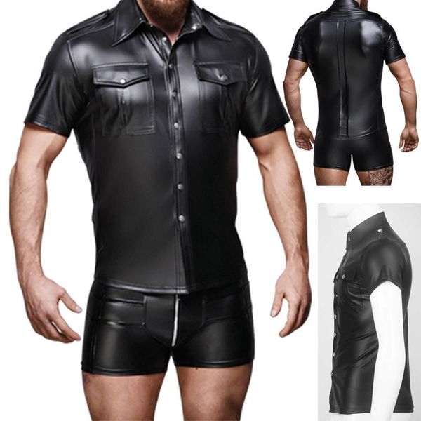 men's t-shirts mens pu leather black blouse slim fit short sleeve turn-down collar shirt clothing cool casual, White;black
men's t-shirts mens pu leather black blouse slim fit short sleeve turn-down collar shirt clothing cool casual, White;black