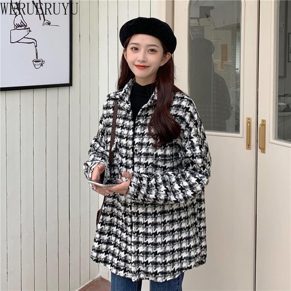 werueruyu winter women plaid windbreaker woolen coat female middle long new houndstooth female long coat, Black
werueruyu winter women plaid windbreaker woolen coat female middle long new houndstooth female long coat, Black