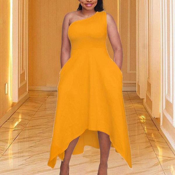 plus size dresses elegant pure color bow irregular long dress one shoulder sleeveless party summer fashion pocket women, Black
plus size dresses elegant pure color bow irregular long dress one shoulder sleeveless party summer fashion pocket women, Black