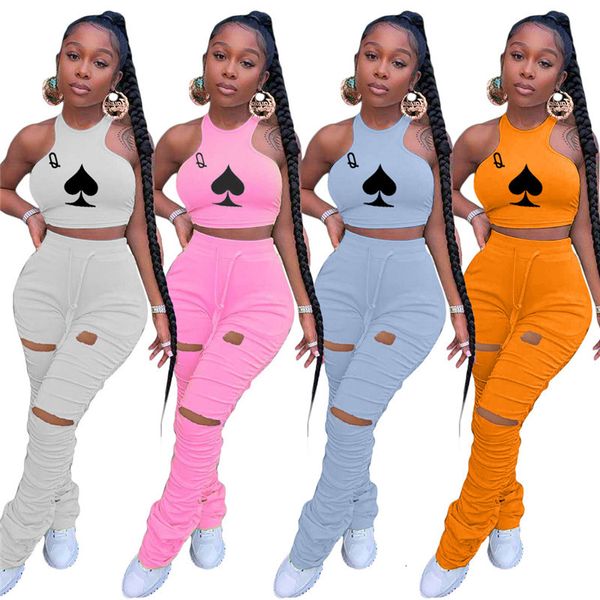 2021 new summer stretch women letters printed poker card sportswear vest ripped pants jogger suit fitness 2 pieces wholesale dropshpping xi4, Gray
2021 new summer stretch women letters printed poker card sportswear vest ripped pants jogger suit fitness 2 pieces wholesale dropshpping xi4, Gray