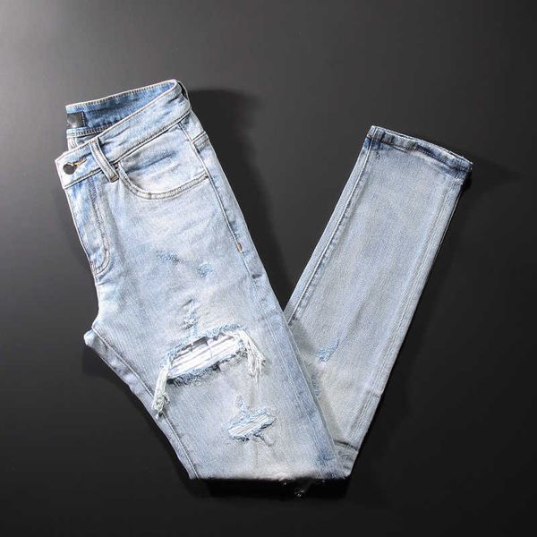 men's jeans streetwear retro light blue denim punk trousers slim fit fashion designer patches hip hop pants ripped for wkj2
men's jeans streetwear retro light blue denim punk trousers slim fit fashion designer patches hip hop pants ripped for wkj2