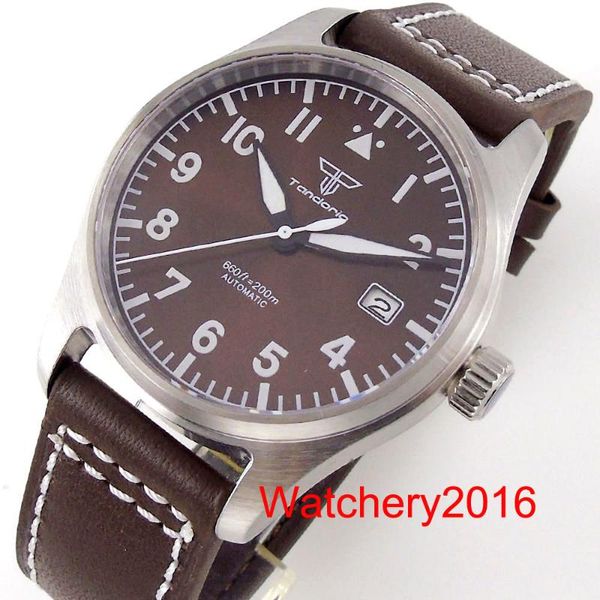 wristwatches tandorio brand 39mm black dial stainless steel case sapphire glass japan nh35a automatic diving mens watch leather, Slivery;brown
wristwatches tandorio brand 39mm black dial stainless steel case sapphire glass japan nh35a automatic diving mens watch leather, Slivery;brown