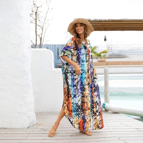 women's swimwear women button up loose beach shirt dress rainbow snakeskin print swimsuit cover long robe kaftan beachwear with pocket, White;black
women's swimwear women button up loose beach shirt dress rainbow snakeskin print swimsuit cover long robe kaftan beachwear with pocket, White;black