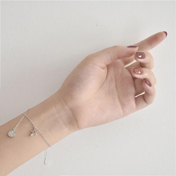 link, chain minimalism bracelets on hand for women pendant star moon zircon silver color korean fashion girls friendship jewelry gifts, Black 
link, chain minimalism bracelets on hand for women pendant star moon zircon silver color korean fashion girls friendship jewelry gifts, Black