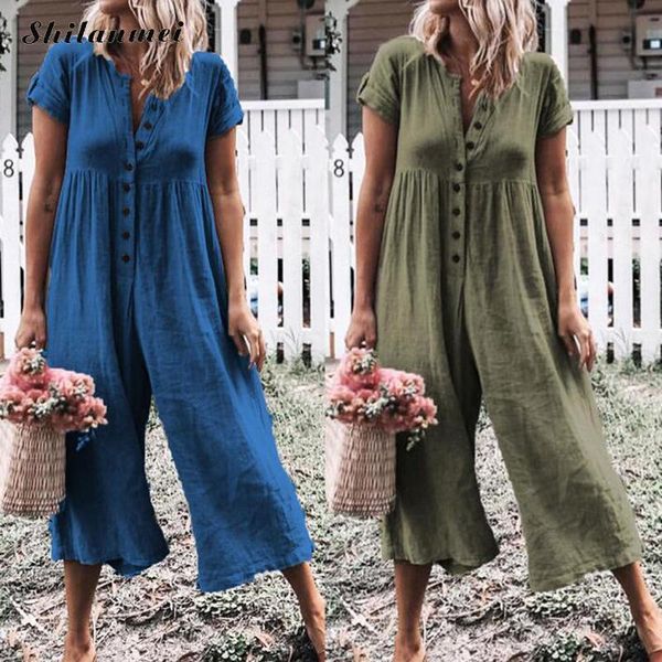 women's jumpsuits & rompers 2021 summer short sleeve jumpsuit women casual cotton linen button v neck wide leg trousers plus size overa, Black;white
women's jumpsuits & rompers 2021 summer short sleeve jumpsuit women casual cotton linen button v neck wide leg trousers plus size overa, Black;white