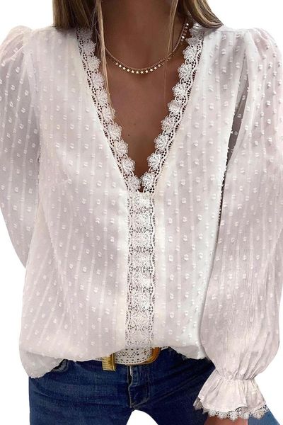 women's blouses & shirts solid color v-neck chiffon shirt elegant ladies embroidered lace long petal sleeve womens pink white blus
women's blouses & shirts solid color v-neck chiffon shirt elegant ladies embroidered lace long petal sleeve womens pink white blus