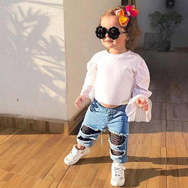 clothing sets 1-6t girl's two piece fashion set, children's mesh dot perspective shirt long sleeve crew neck ripped jeans, White
clothing sets 1-6t girl's two piece fashion set, children's mesh dot perspective shirt long sleeve crew neck ripped jeans, White