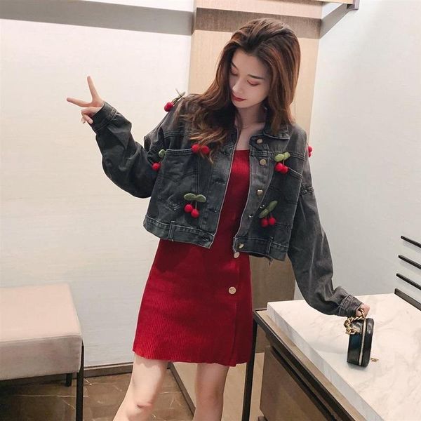 women's jackets 2021 spring autumn women korean fashion turndown collar single-breasted versatile cherry bat sleeve short denim jacket, Black;brown
women's jackets 2021 spring autumn women korean fashion turndown collar single-breasted versatile cherry bat sleeve short denim jacket, Black;brown