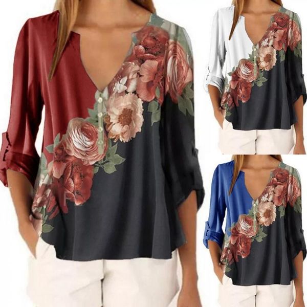 women's blouses & shirts vintage women v neck long sleeve floral print color block loose blouse shirt, White
women's blouses & shirts vintage women v neck long sleeve floral print color block loose blouse shirt, White