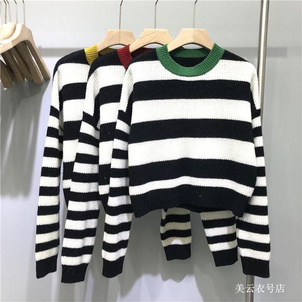 women's sweaters long sleeve knitted woman pull femme sweater women korea fashion pullover plus size stripes outwear, White;black
women's sweaters long sleeve knitted woman pull femme sweater women korea fashion pullover plus size stripes outwear, White;black