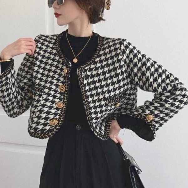 women's wool & blends 2021 women fashion vintage houndstooth woolen jacket plaid short coat, Black
women's wool & blends 2021 women fashion vintage houndstooth woolen jacket plaid short coat, Black