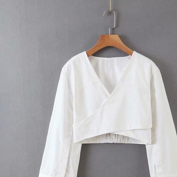 2021 women cross v neck white short casual smock blouse ladies chic long sleeve backless shirts femininas crop ls6541
2021 women cross v neck white short casual smock blouse ladies chic long sleeve backless shirts femininas crop ls6541