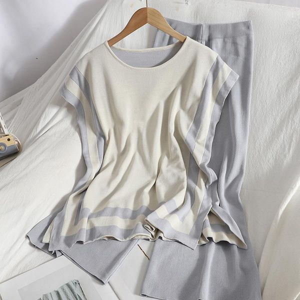 women's two piece pants fashion casual knitted 2 set women loose pullover sweater + wide leg suits knitwear all-match sets, White
women's two piece pants fashion casual knitted 2 set women loose pullover sweater + wide leg suits knitwear all-match sets, White