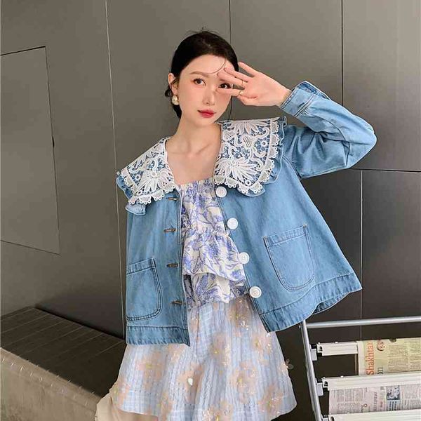 women's jackets lace sailor collar denim women spring button up blue jean fashion coat designer clothes np76, Black;brown
women's jackets lace sailor collar denim women spring button up blue jean fashion coat designer clothes np76, Black;brown