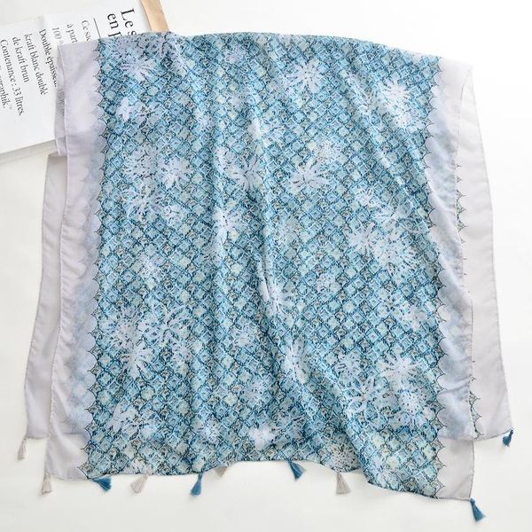 scarves ouoi fashion blue small square cotton silk scarf fringe decorative long gauze beach towel, Blue;gray
scarves ouoi fashion blue small square cotton silk scarf fringe decorative long gauze beach towel, Blue;gray