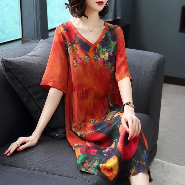 5xl women summer silk casual dress elegant print plus size dress v neck floral women's dresses vintage plus size, White;red
5xl women summer silk casual dress elegant print plus size dress v neck floral women's dresses vintage plus size, White;red