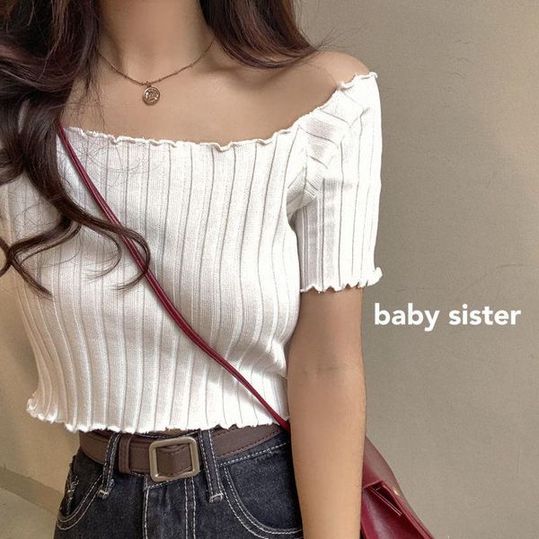 women's t-shirt 2021 small short scheming collarbone slim thin square collar sleeve knitted female women fashion, White
women's t-shirt 2021 small short scheming collarbone slim thin square collar sleeve knitted female women fashion, White