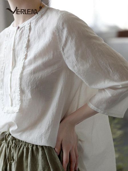women's blouses & shirts verlena 70% cotton 30% silk o-neck three quarter sleeve button frill panel detail vintage japan loose summer w, White
women's blouses & shirts verlena 70% cotton 30% silk o-neck three quarter sleeve button frill panel detail vintage japan loose summer w, White
