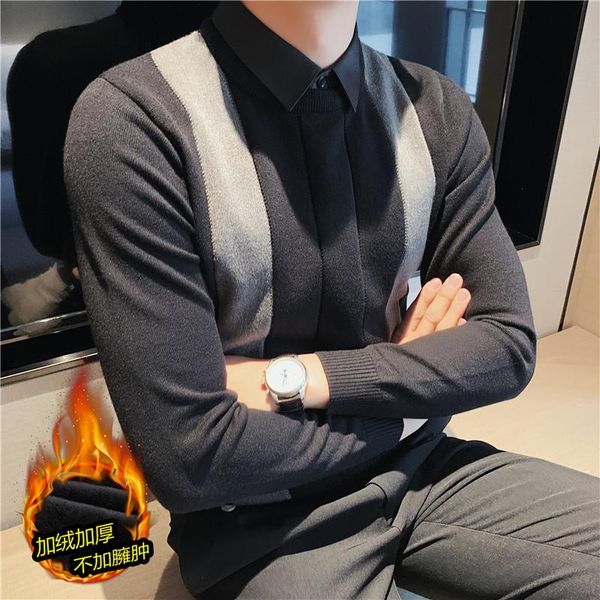 men's sweaters 2021 autumn winter thickened sweater fake two-piece lapel knitted pullovers casual all-match business social, White;black
men's sweaters 2021 autumn winter thickened sweater fake two-piece lapel knitted pullovers casual all-match business social, White;black